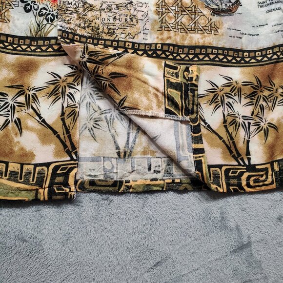 Protest Button Up Short Sleeve Shirt Oriental Map Theme Red Brown Tan Wm Sz M - Picture 7 of 9